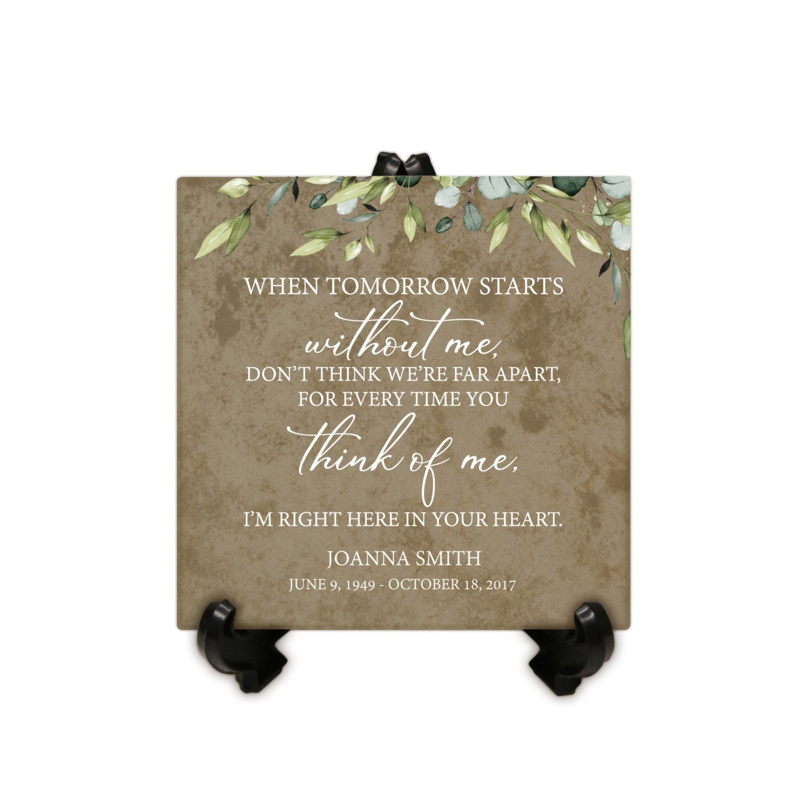 Personalized Memorial Ceramic Trivet with Stand for Home Decor - When Tomorrow Starts - LifeSong Milestones