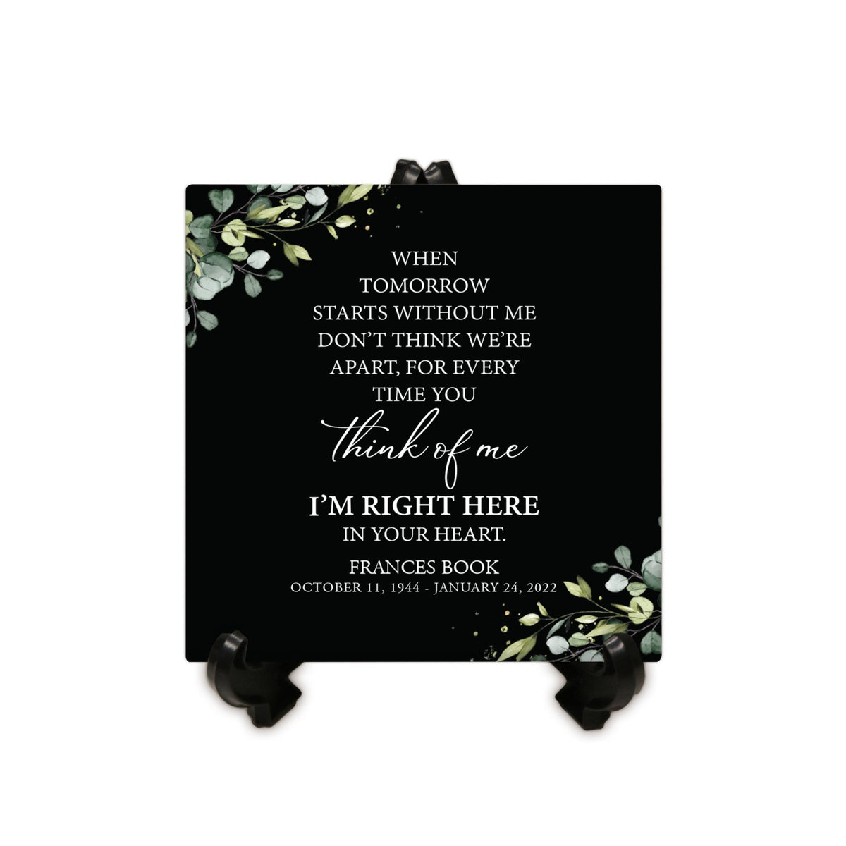 Personalized Memorial Ceramic Trivet with Stand for Home Decor - When Tomorrow Starts - LifeSong Milestones