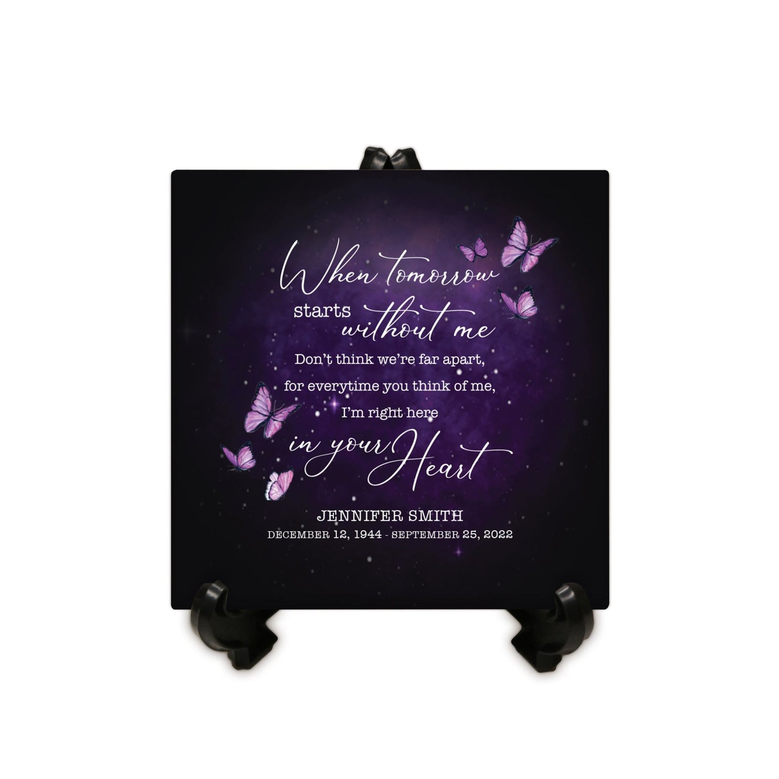 Personalized Memorial Ceramic Trivet with Stand for Home Decor - When Tomorrow Starts - LifeSong Milestones