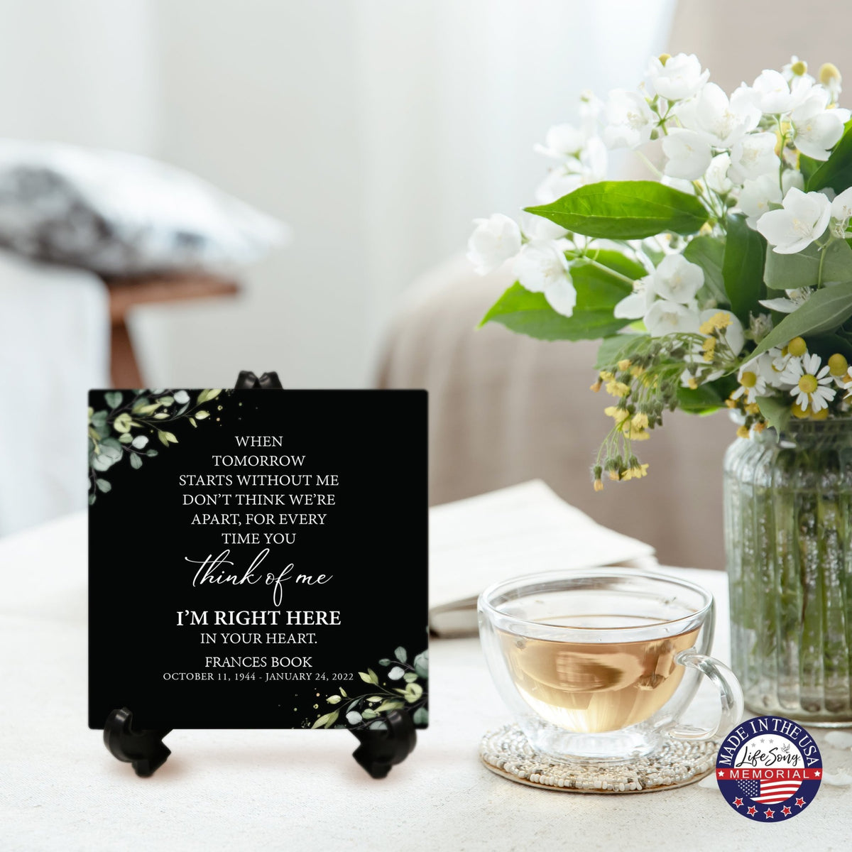 Personalized Memorial Ceramic Trivet with Stand for Home Decor - When Tomorrow Starts - LifeSong Milestones