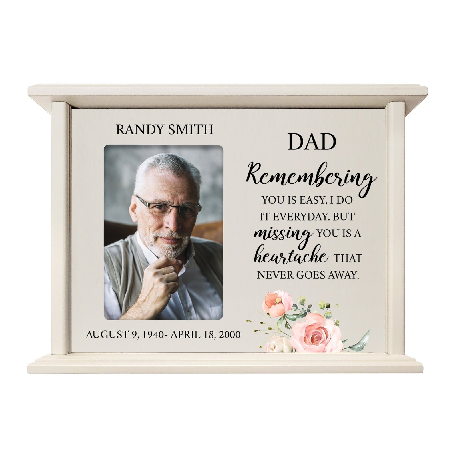 Personalized Memorial Cherry Wood 12 x 4.5 x 9 Cremation Urn Box with Picture Frame holds 200 cu in of Human Ashes and 4x6 Photo - Remembering You Is Easy - LifeSong Milestones