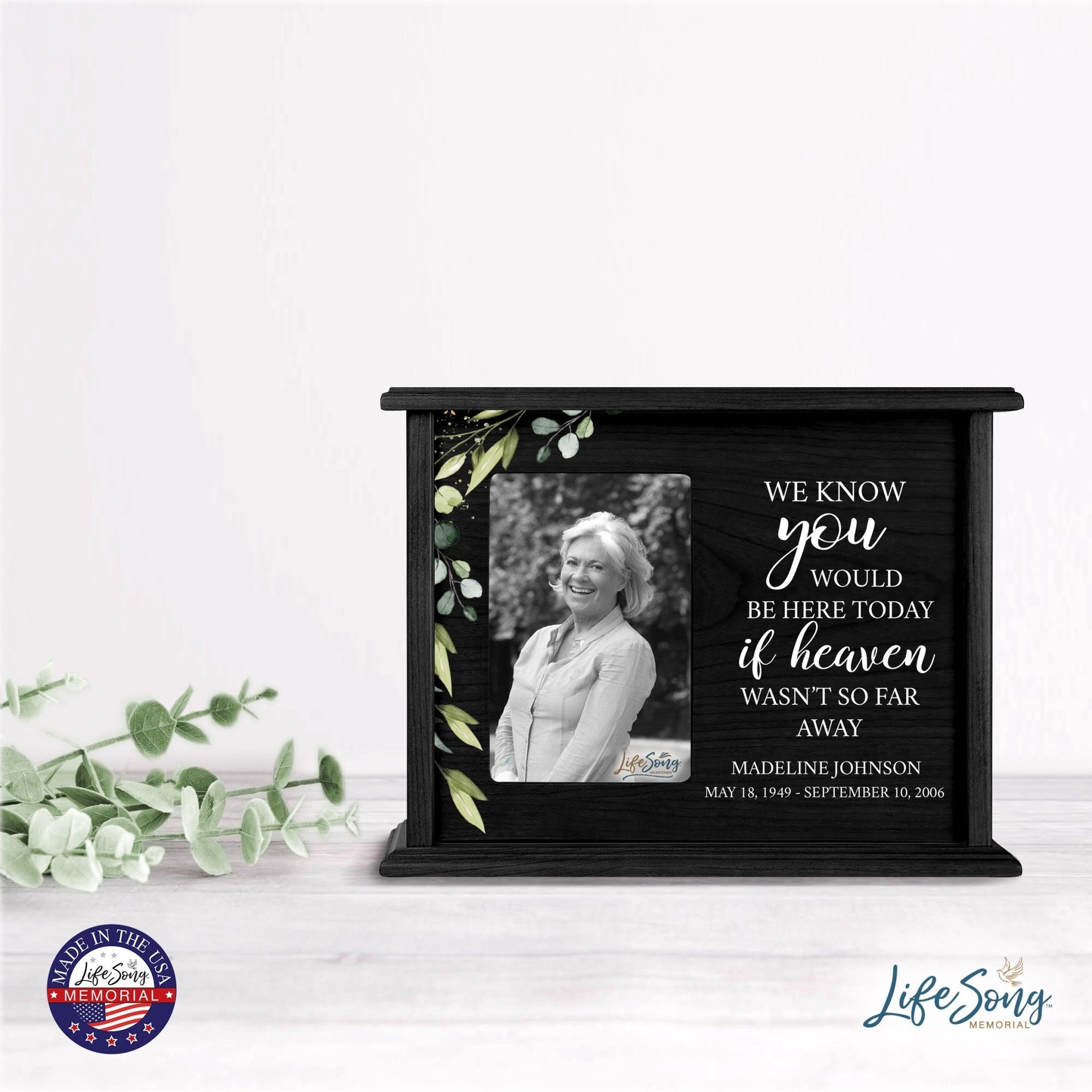 Personalized Memorial Cherry Wood 12 x 4.5 x 9 Cremation Urn Box with Picture Frame holds 200 cu in of Human Ashes and 4x6 Photo - We Know You Would - LifeSong Milestones