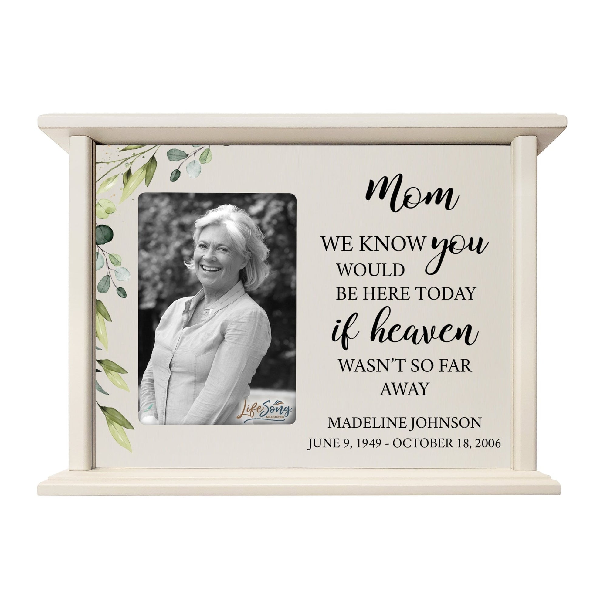 Personalized Memorial Cherry Wood 12 x 4.5 x 9 Cremation Urn Box with Picture Frame holds 200 cu in of Human Ashes and 4x6 Photo - We Know You Would (Ivory) - LifeSong Milestones