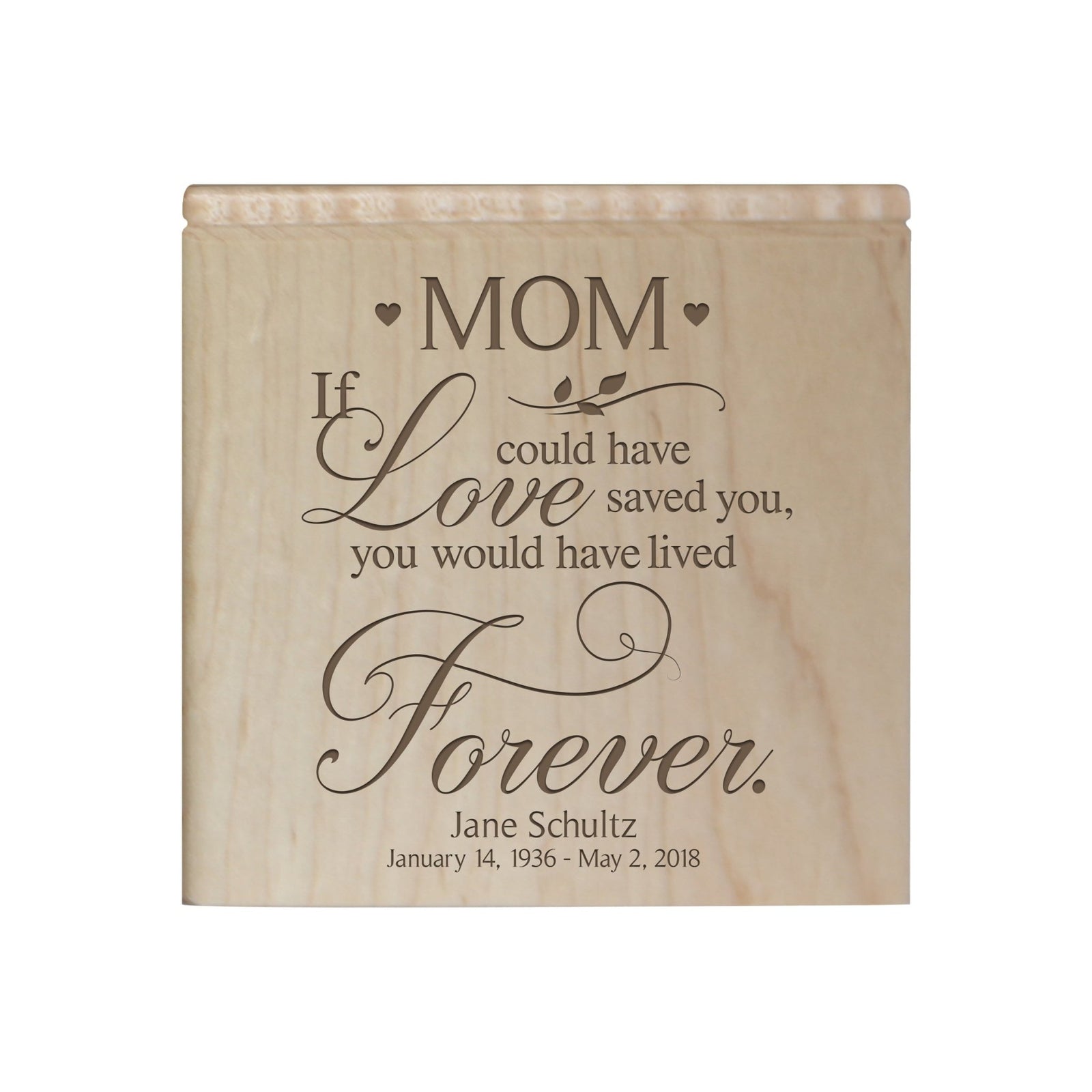 Custom Memorial Handcrafted Wooden Keepsake Urn Box for Mom