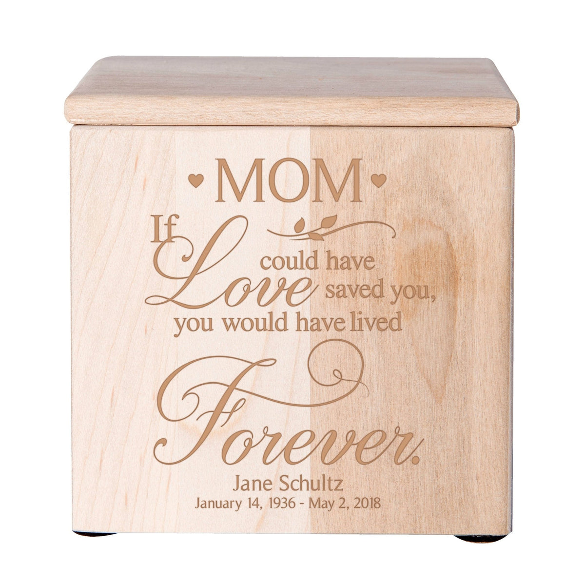 Small Personalized Wooden Keepsake Urn Box for Mom