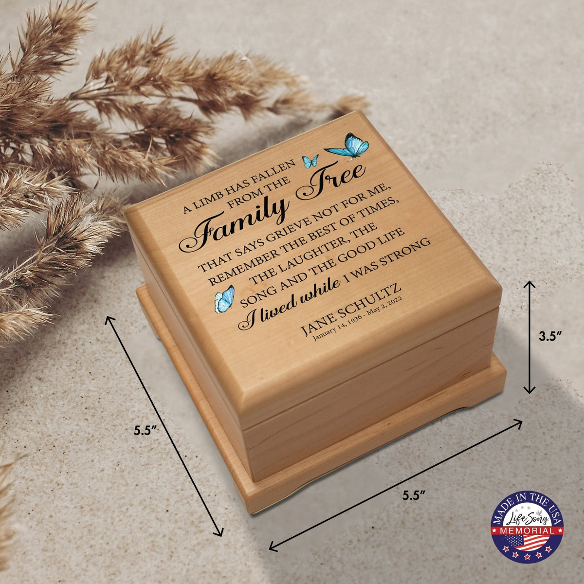 Personalized Memorial Cremation Wooden Keepsake Urn For Human Ashes - A Limb Has fallen - LifeSong Milestones