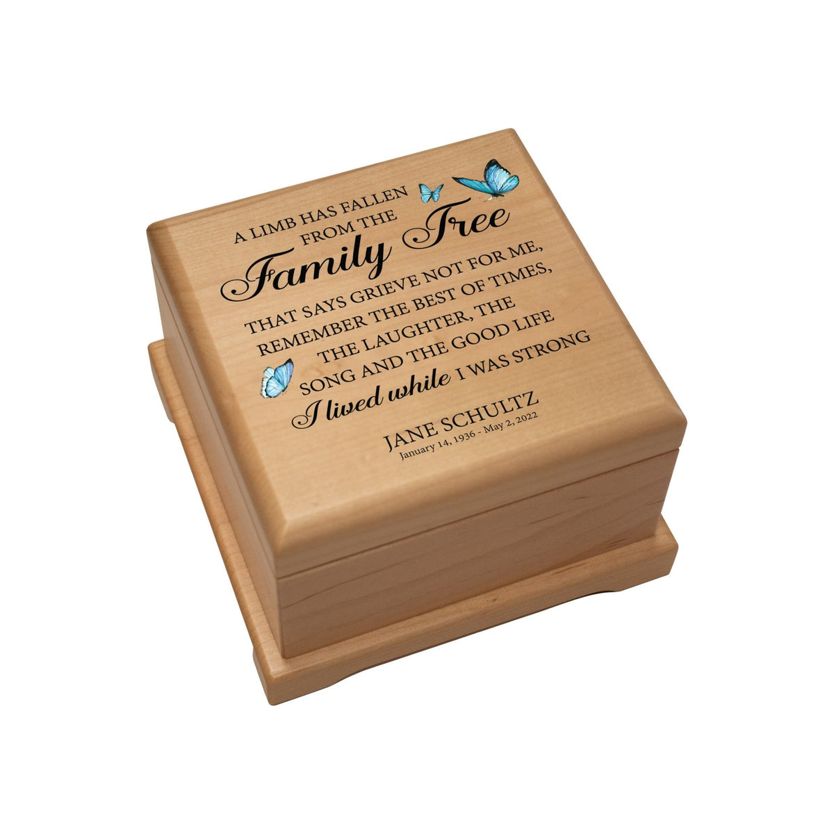 Personalized Memorial Cremation Wooden Keepsake Urn For Human Ashes - A Limb Has fallen - LifeSong Milestones