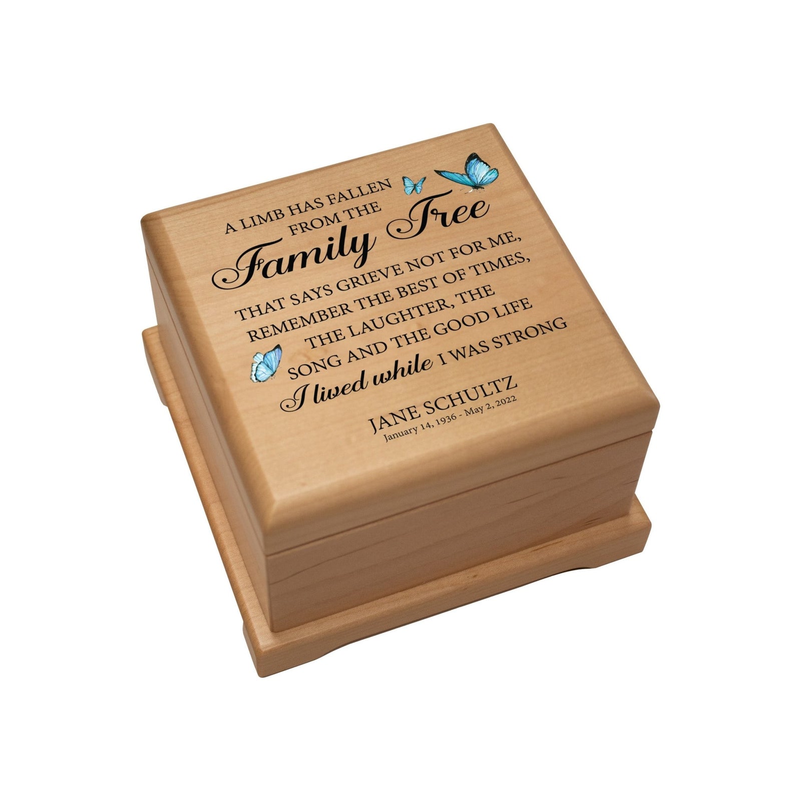 Personalized Memorial Cremation Wooden Keepsake Urn For Human Ashes - A Limb Has fallen - LifeSong Milestones