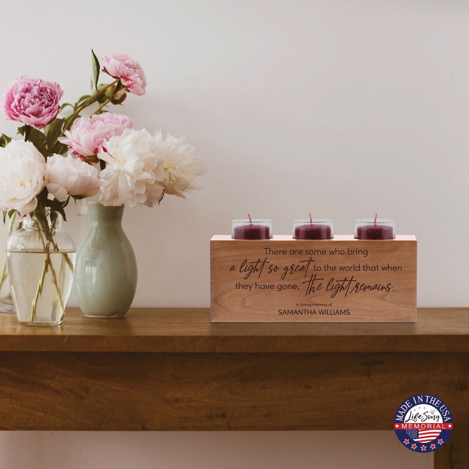 Personalized Memorial Decorative Table & Countertop 3 Votive Tealight Candle Holder Sympathy Gift - The Light Remains - LifeSong Milestones