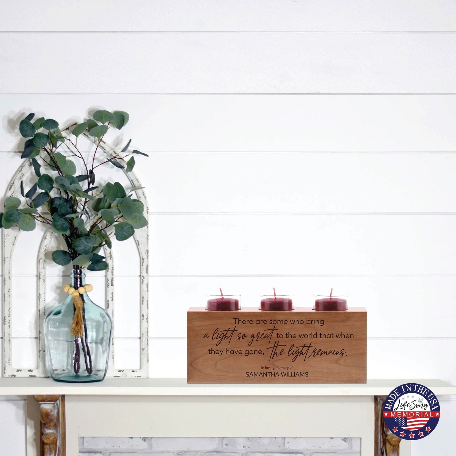 Personalized Memorial Decorative Table & Countertop 3 Votive Tealight Candle Holder Sympathy Gift - The Light Remains - LifeSong Milestones