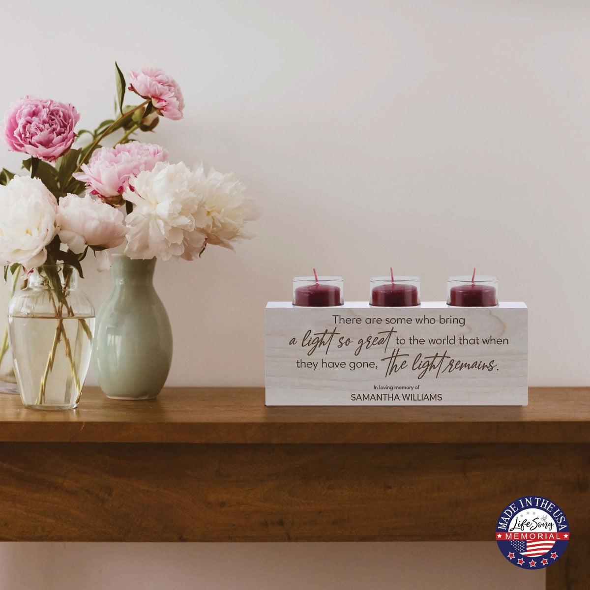 Personalized Memorial Decorative Table & Countertop 3 Votive Tealight Candle Holder Sympathy Gift - The Light Remains - LifeSong Milestones