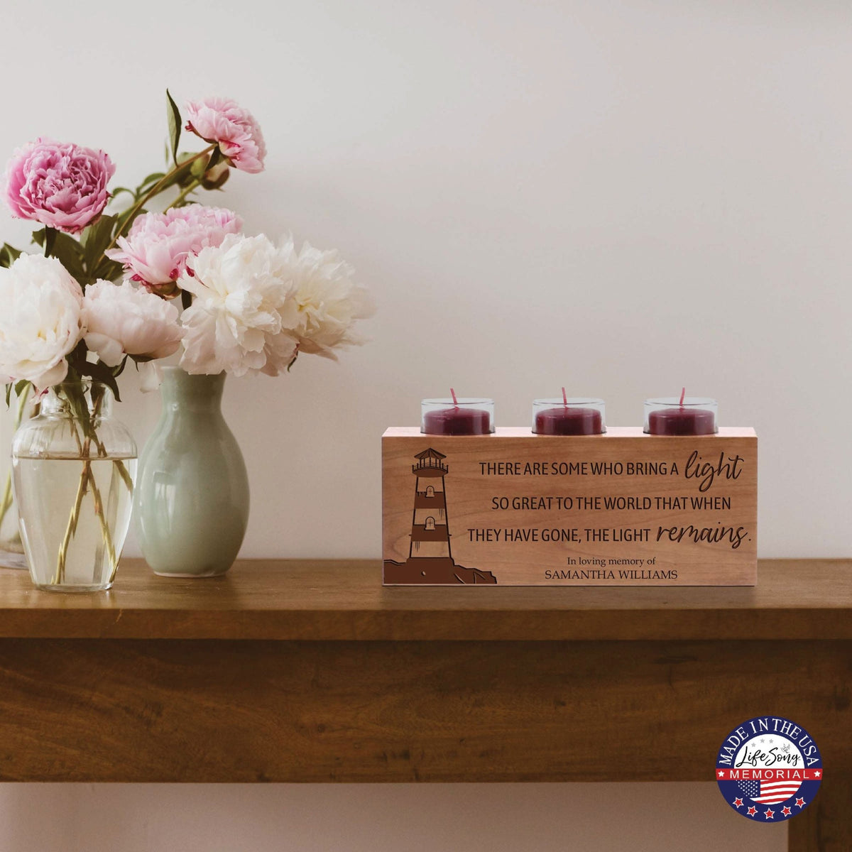 Personalized Memorial Decorative Table & Countertop 3 Votive Tealight Candle Holder Sympathy Gift - The Light Remains - LifeSong Milestones