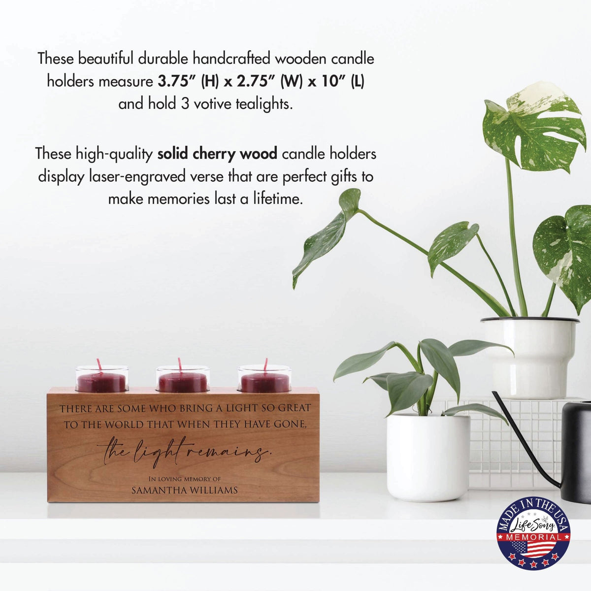 Personalized Memorial Decorative Table & Countertop 3 Votive Tealight Candle Holder Sympathy Gift - The Light Remains - LifeSong Milestones