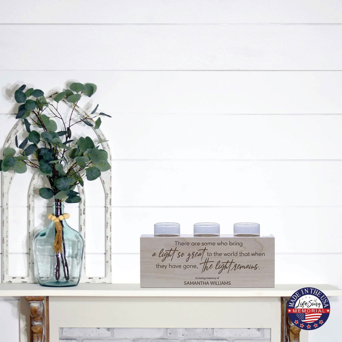 Personalized Memorial Decorative Table & Countertop 3 Votive Tealight Candle Holder Sympathy Gift - The Light Remains - LifeSong Milestones