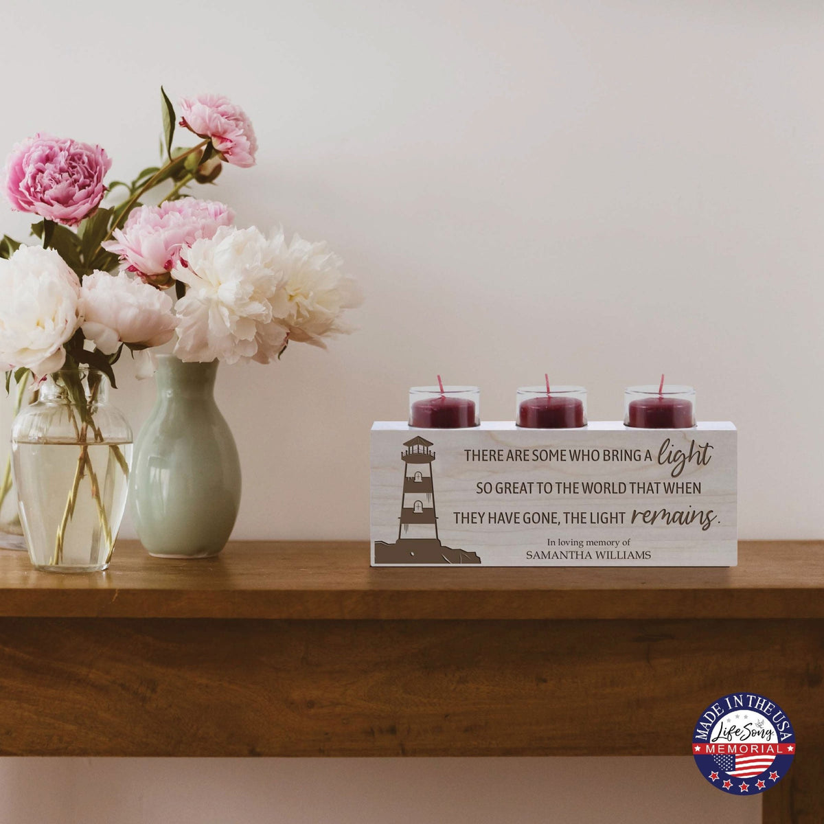 Personalized Memorial Decorative Table & Countertop 3 Votive Tealight Candle Holder Sympathy Gift - The Light Remains - LifeSong Milestones