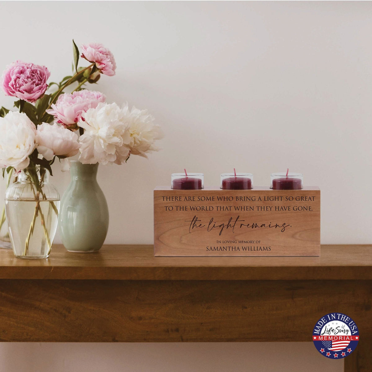 Personalized Memorial Decorative Table & Countertop 3 Votive Tealight Candle Holder Sympathy Gift - The Light Remains - LifeSong Milestones