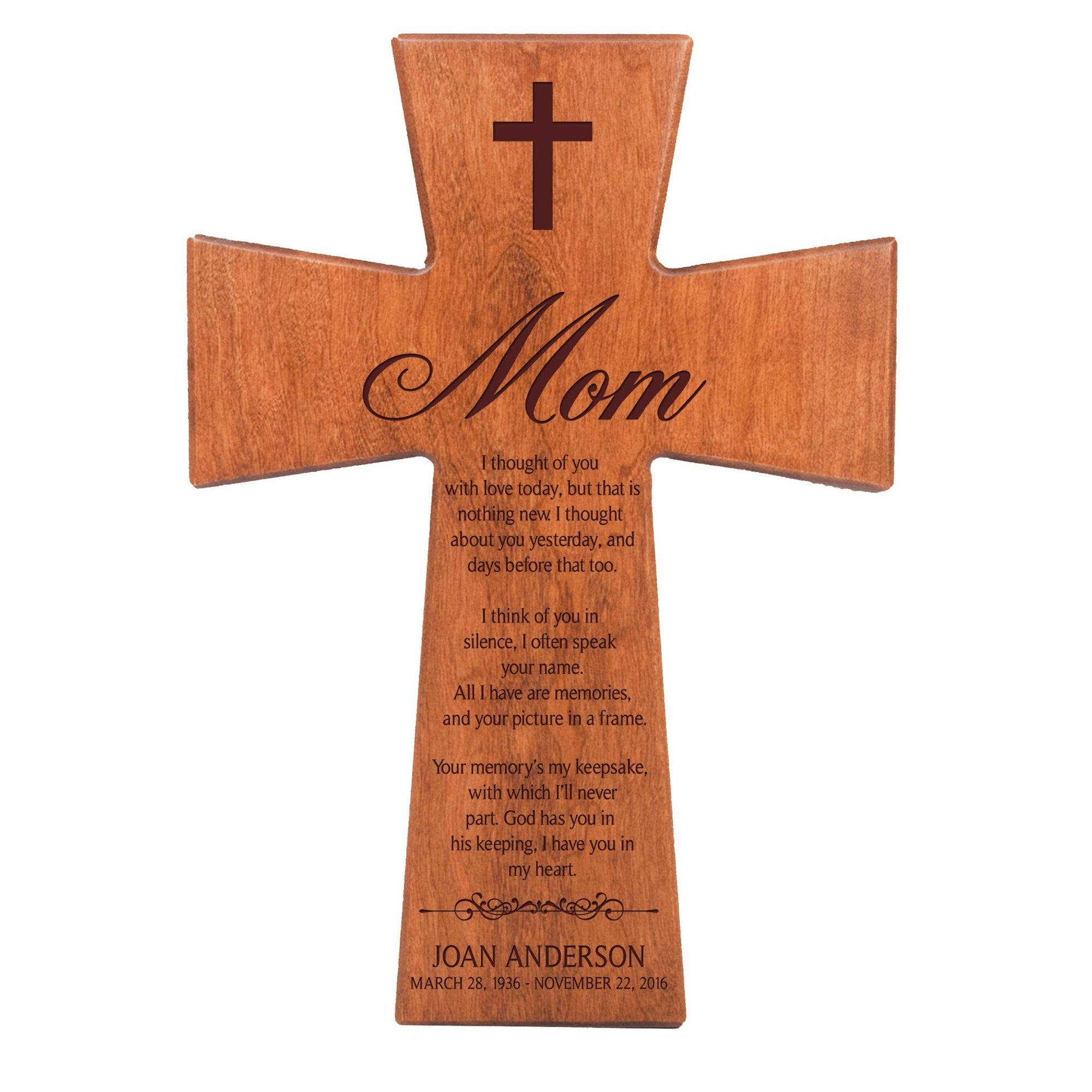 Personalized Memorial Engraved Wall Cross Bereavement Gifts - I Thought Of You - LifeSong Milestones