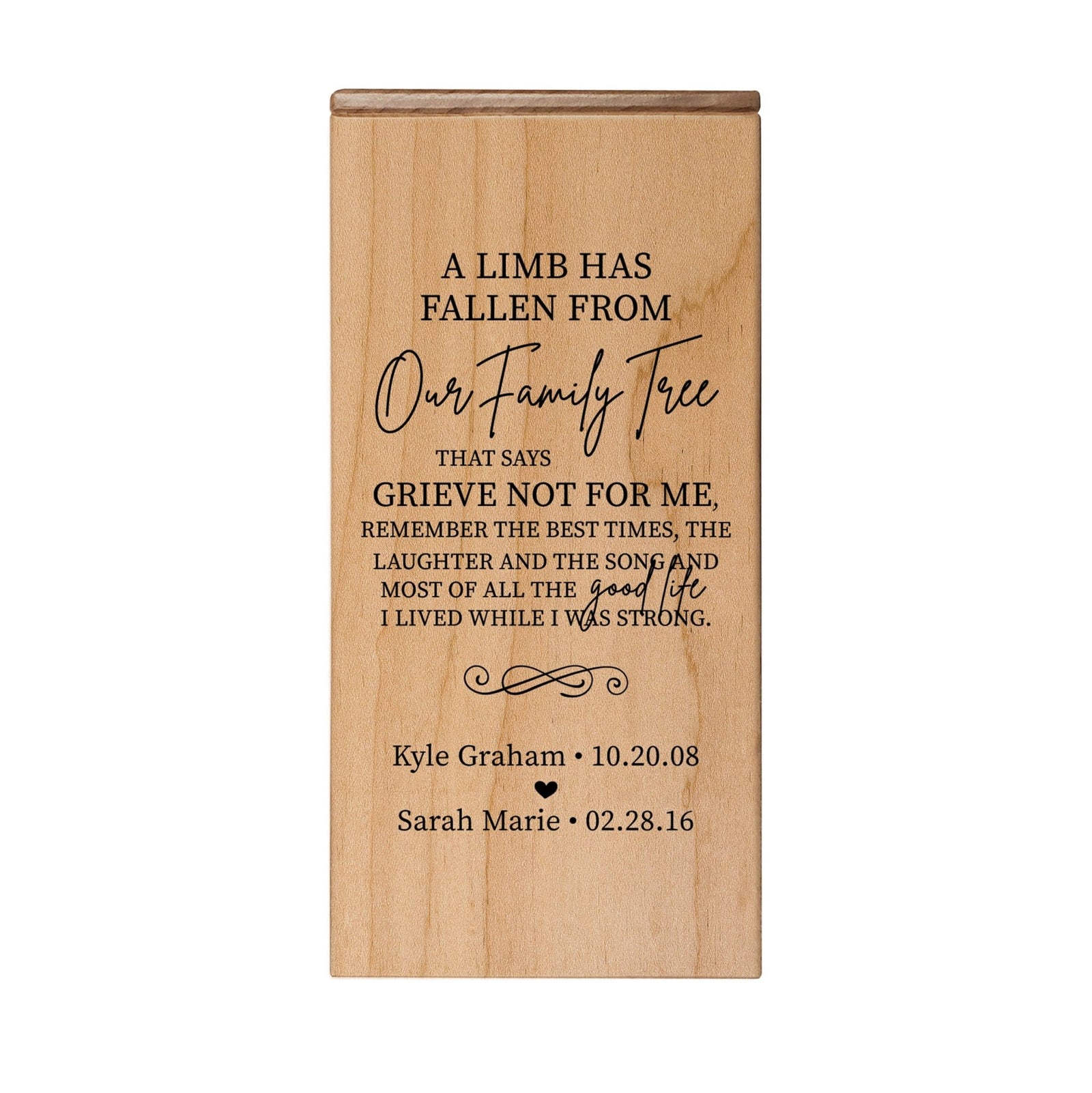 Personalized Memorial Floral Cremation Urn Box for Human Ashes - A Limb Has Fallen - LifeSong Milestones