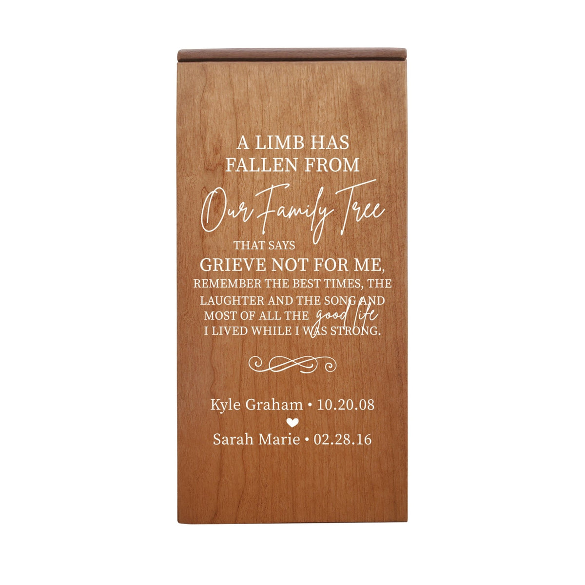 Personalized Memorial Floral Cremation Urn Box for Human Ashes - A Limb Has Fallen - LifeSong Milestones