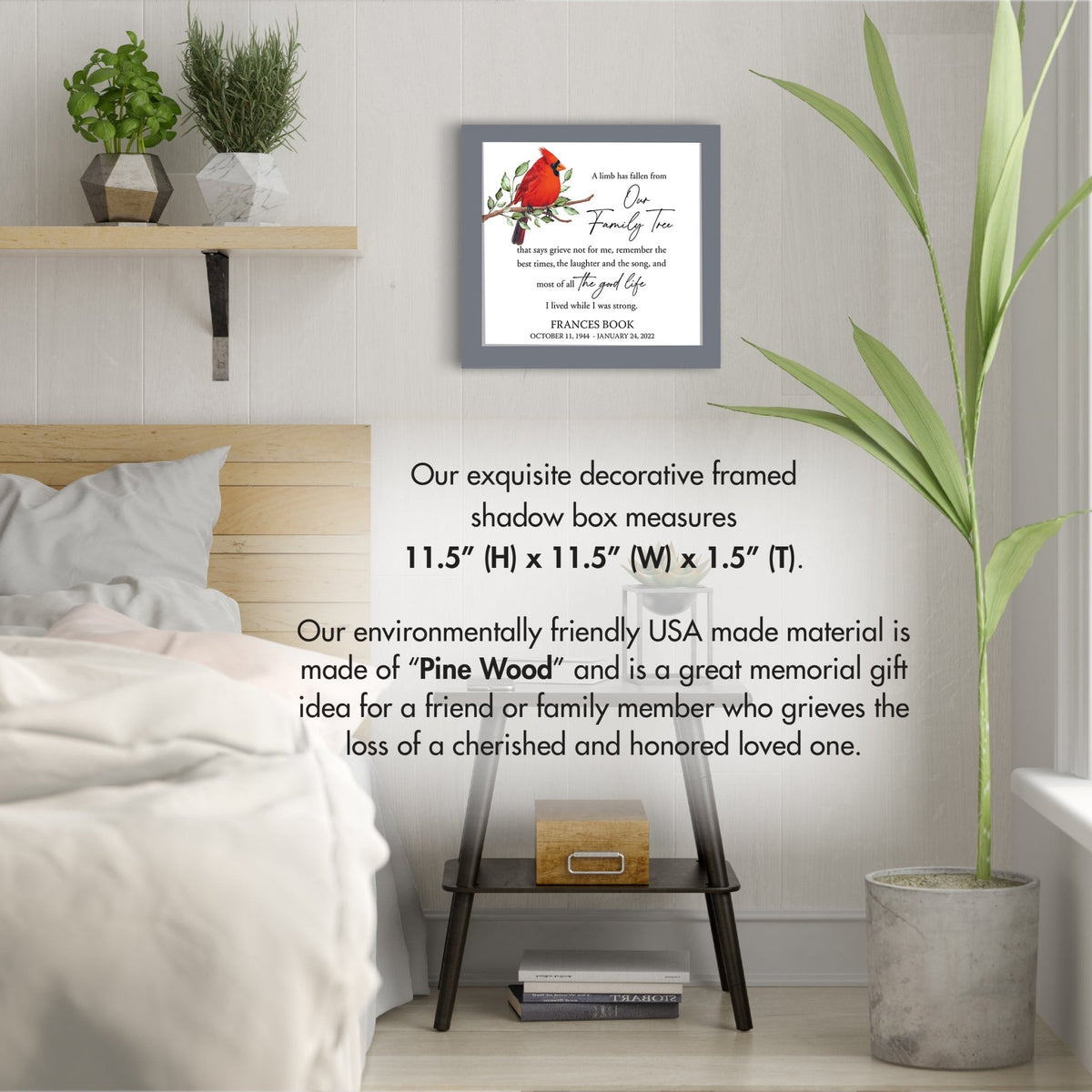 Personalized Memorial Framed Shadow Box for Loss of Loved One - A Limb Has Fallen From - LifeSong Milestones