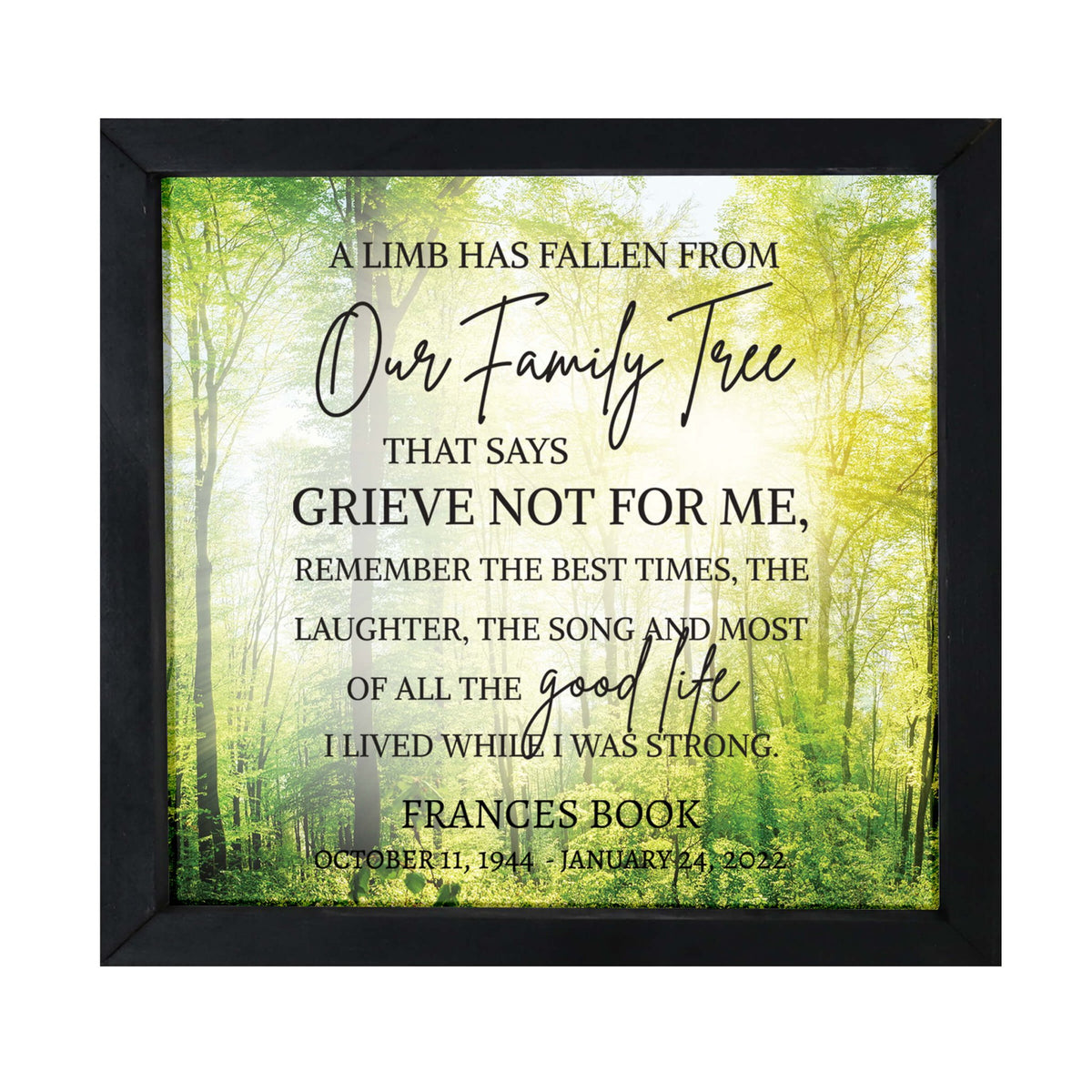 Personalized Memorial Framed Shadow Box for Loss of Loved One - A Limb Has Fallen From - LifeSong Milestones