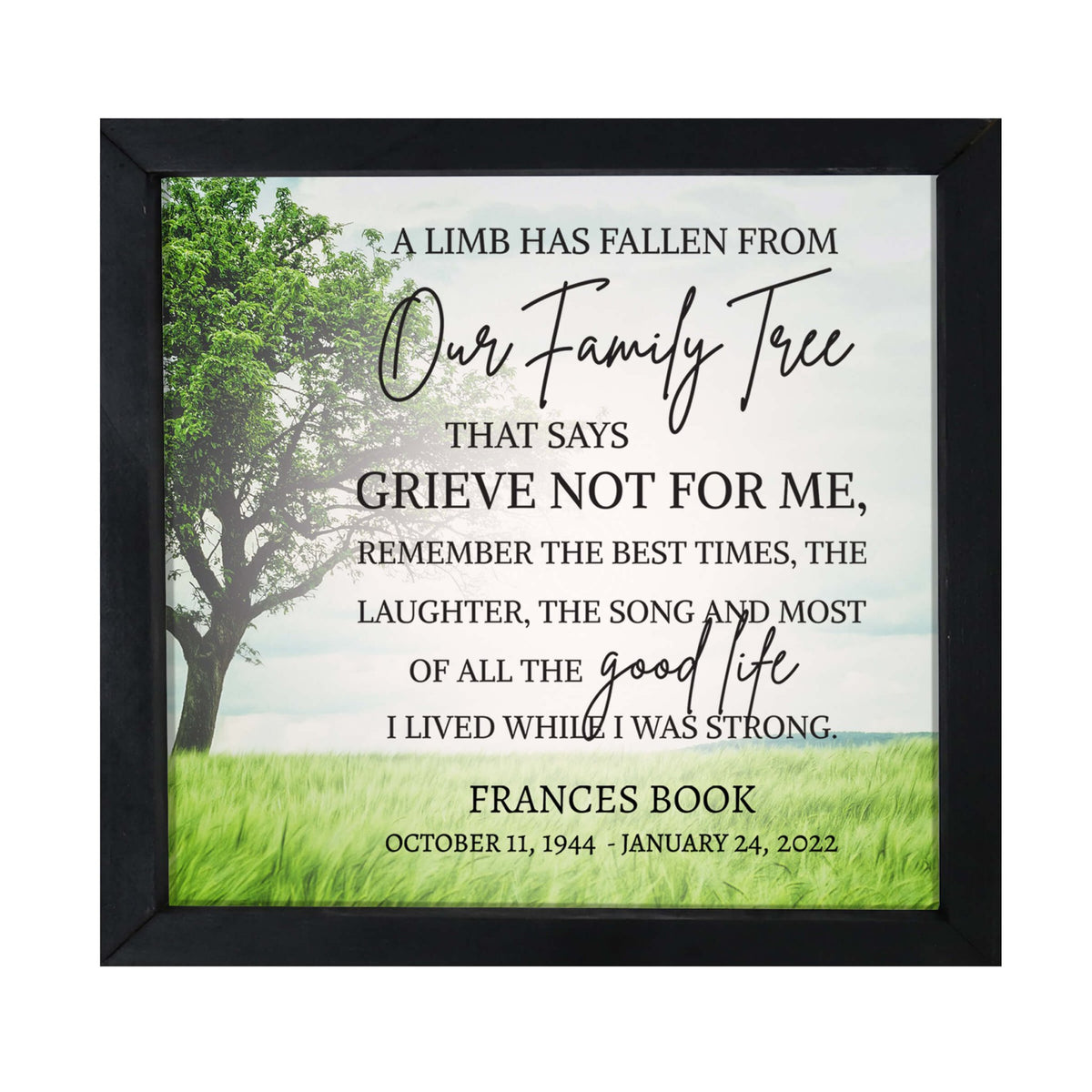 Personalized Memorial Framed Shadow Box for Loss of Loved One - A Limb Has Fallen From - LifeSong Milestones