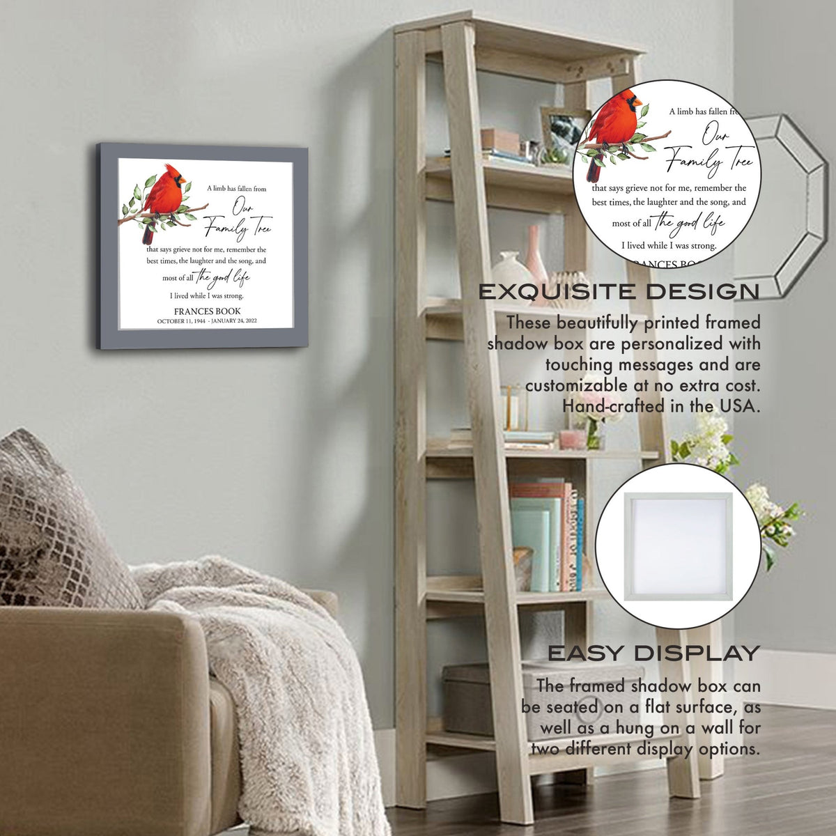 Personalized Memorial Framed Shadow Box for Loss of Loved One - A Limb Has Fallen From - LifeSong Milestones