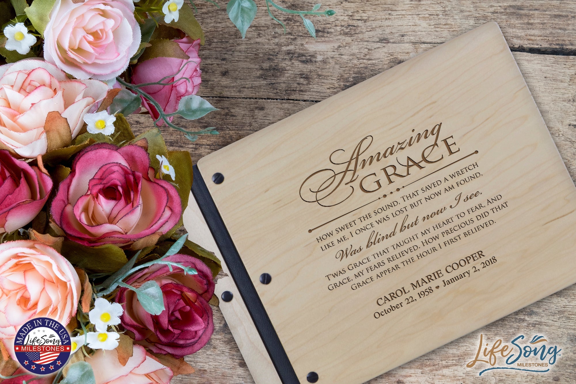 Personalized Memorial Guest Book - Amazing Grace - LifeSong Milestones