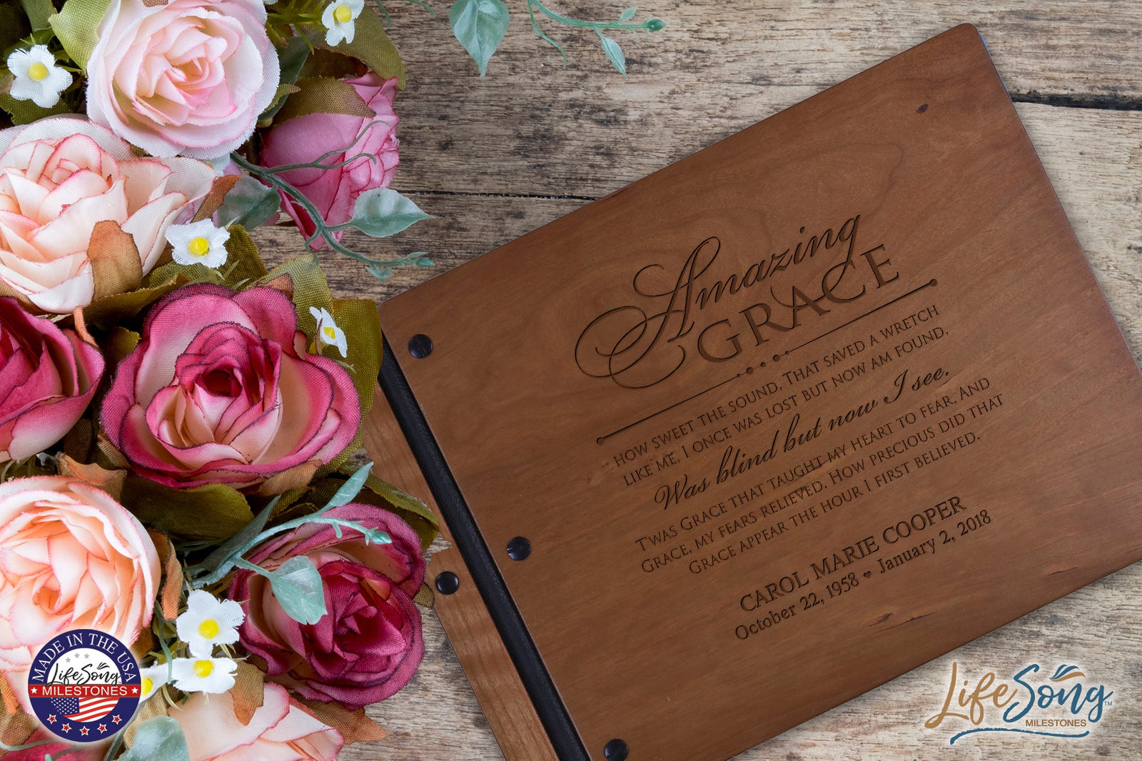 Personalized Memorial Guest Book - Amazing Grace - LifeSong Milestones