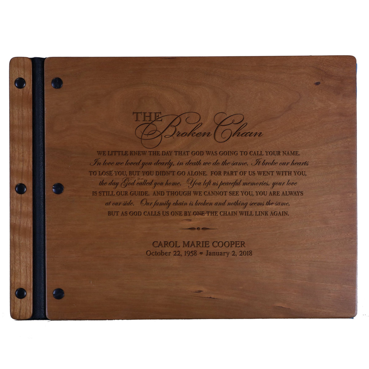 Personalized Memorial Funeral Guest Book with Broken Chain Poem - Handcrafted Solid Wood Sympathy Keepsake