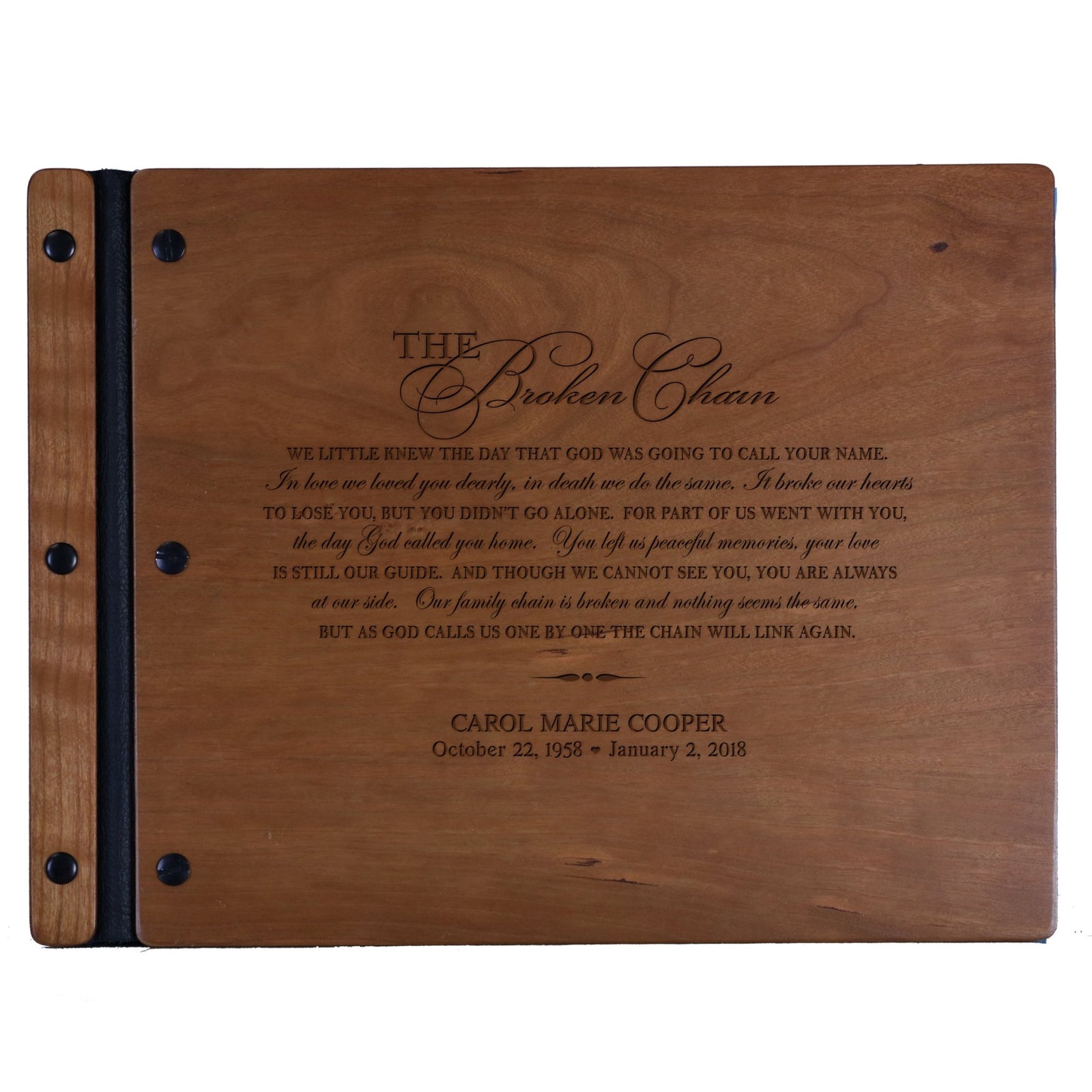 Personalized Memorial Funeral Guest Book with Broken Chain Poem - Handcrafted Solid Wood Sympathy Keepsake