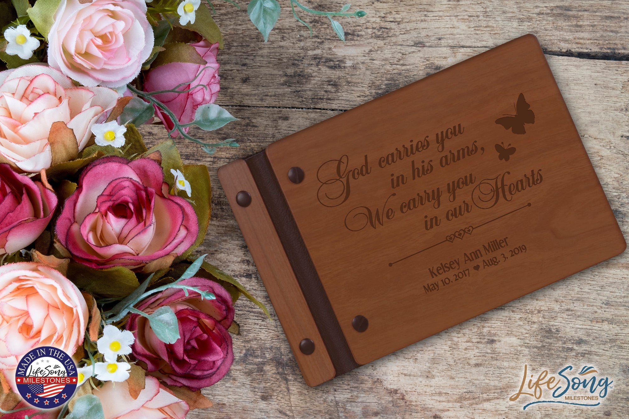 Personalized Memorial Guest Book - In His Arms - LifeSong Milestones