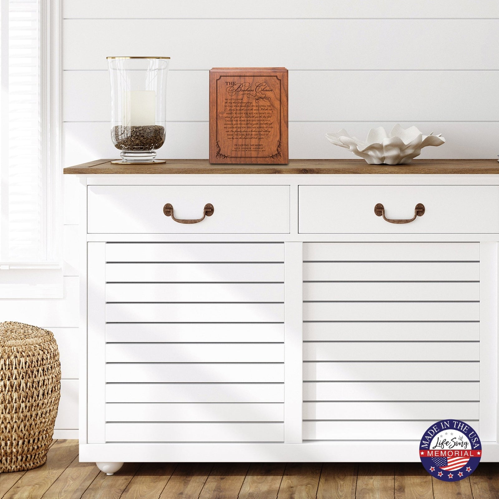 Personalized Memorial Horizontal Cremation Urn For Adult Ashes - The Broken Chain - LifeSong Milestones