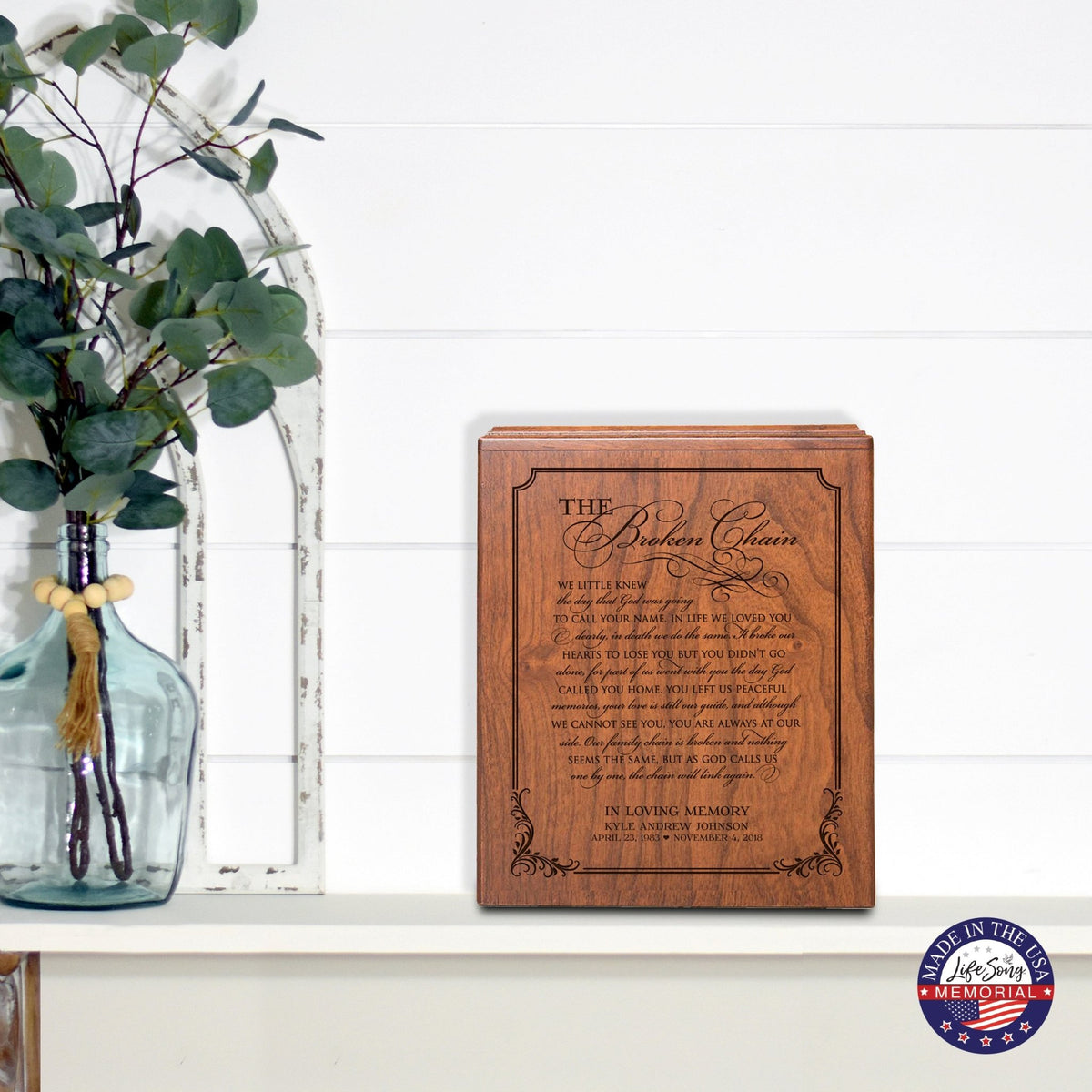 Personalized Memorial Horizontal Cremation Urn For Adult Ashes - The Broken Chain - LifeSong Milestones