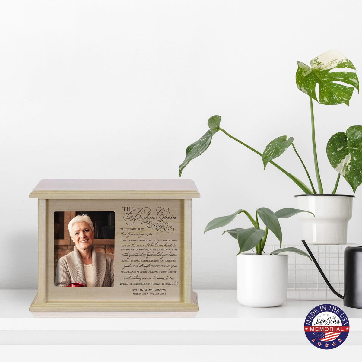 Personalized Memorial Horizontal Cremation Urn For Adult Ashes - The Broken Chain - LifeSong Milestones
