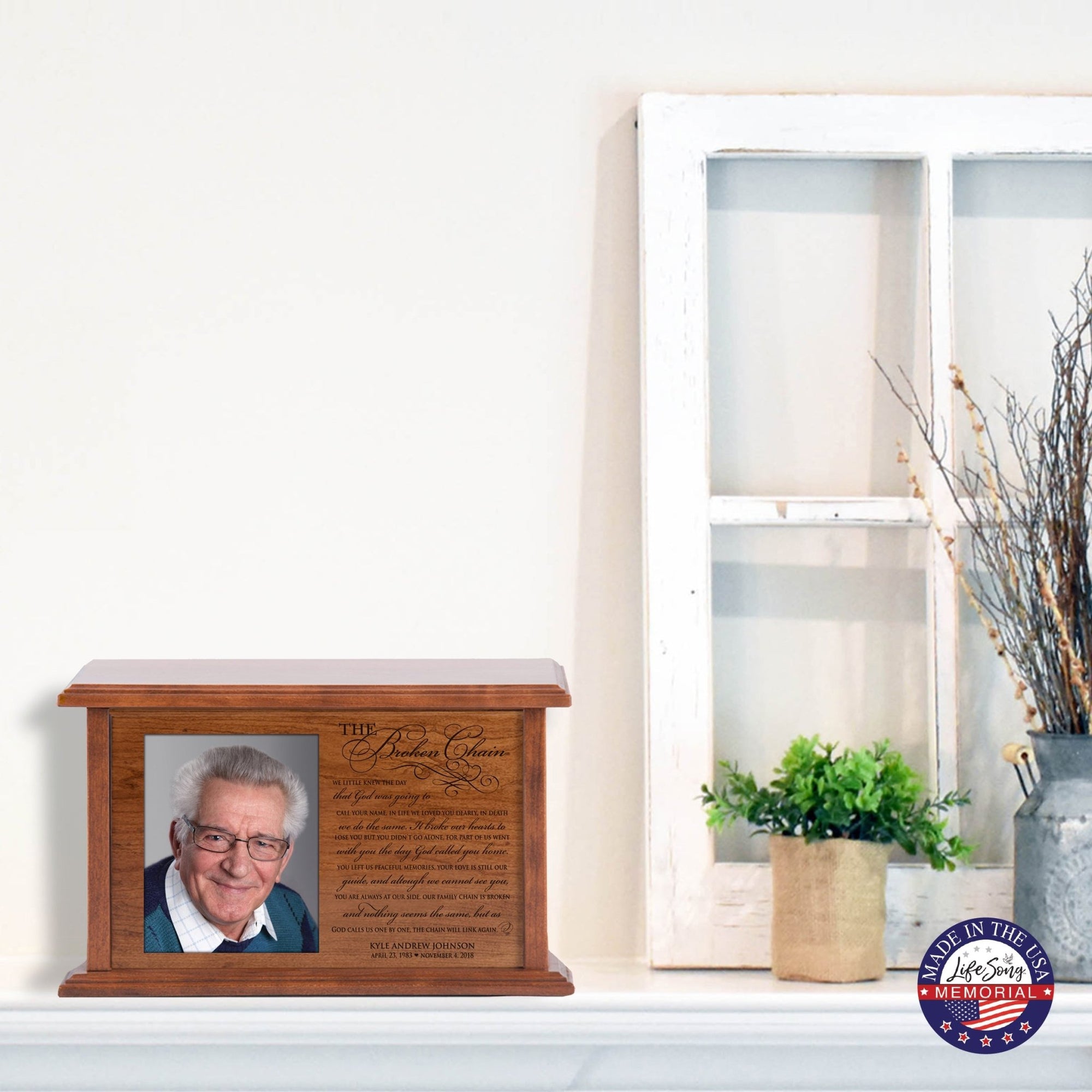 Personalized Memorial Horizontal Cremation Urn For Adult Ashes - The Broken Chain - LifeSong Milestones