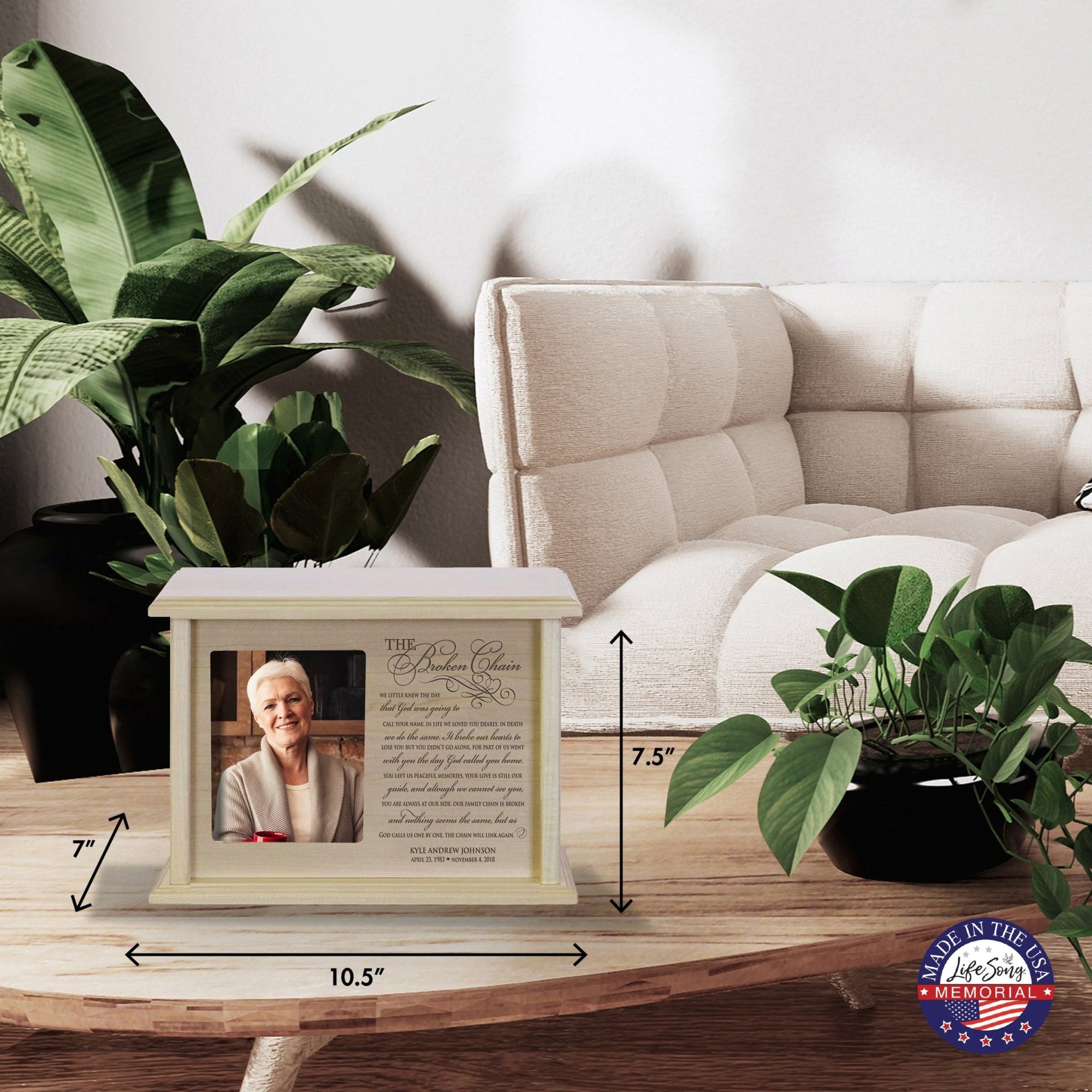 Personalized Memorial Horizontal Cremation Urn For Adult Ashes - The Broken Chain - LifeSong Milestones