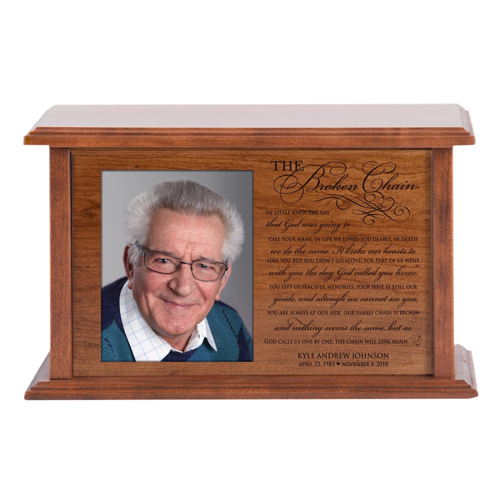 Personalized Memorial Horizontal Cremation Urn For Adult Ashes - The Broken Chain - LifeSong Milestones