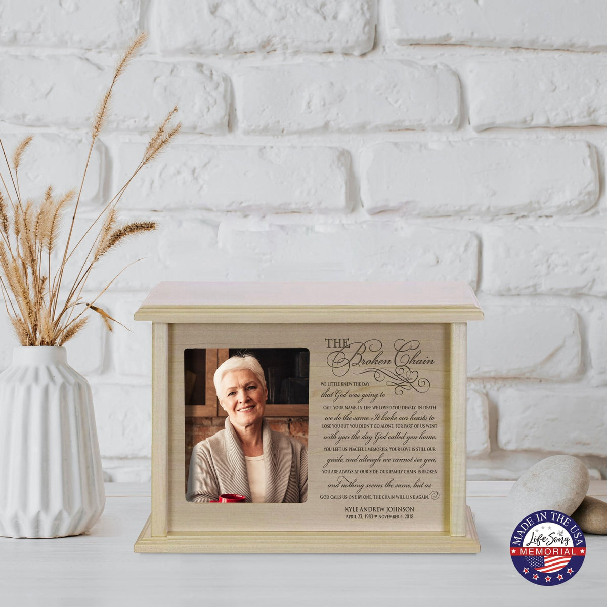 Personalized Memorial Horizontal Cremation Urn For Adult Ashes - The Broken Chain - LifeSong Milestones