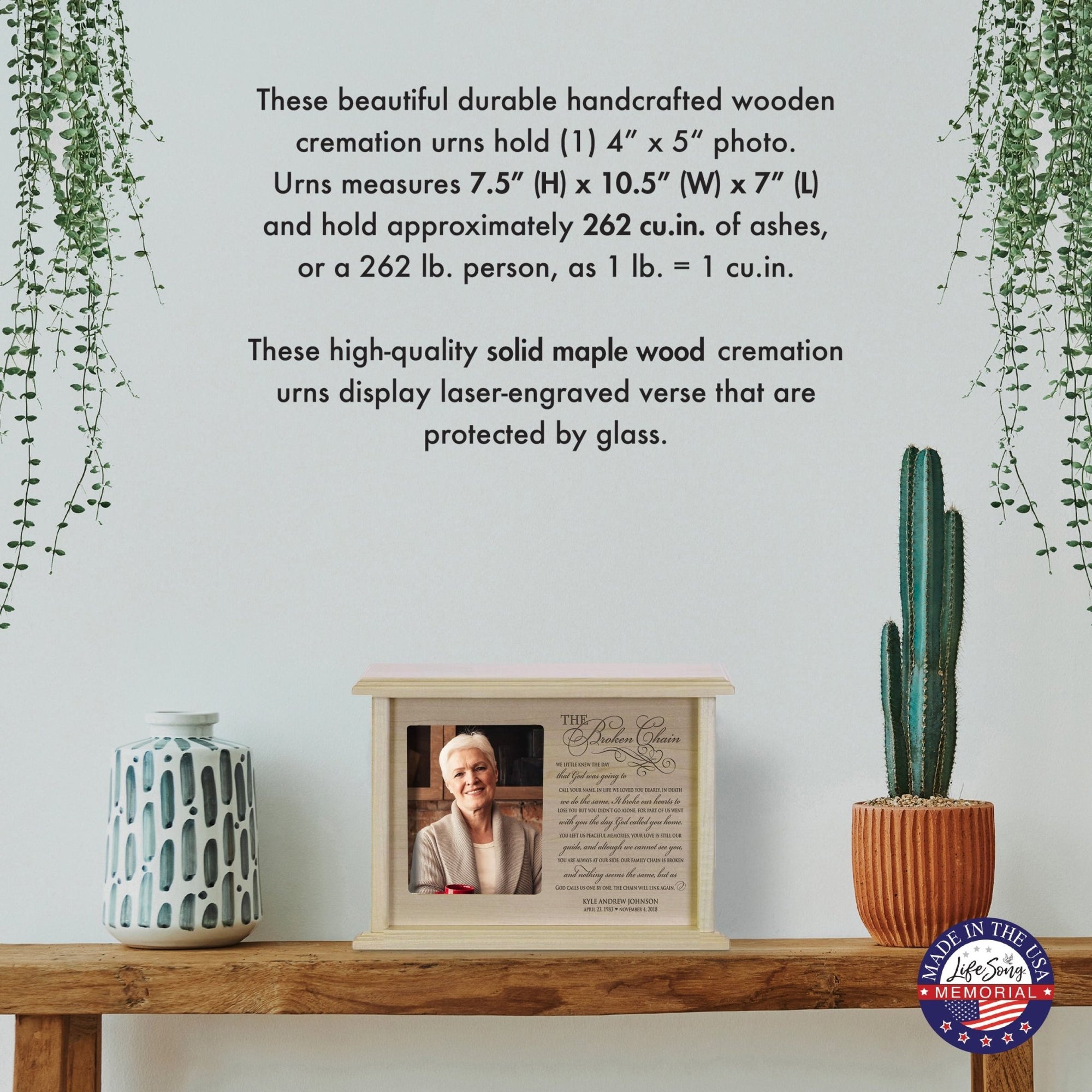 Personalized Memorial Horizontal Cremation Urn For Adult Ashes - The Broken Chain - LifeSong Milestones