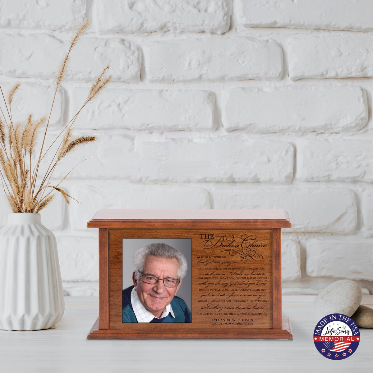Personalized Memorial Horizontal Cremation Urn For Adult Ashes - The Broken Chain - LifeSong Milestones
