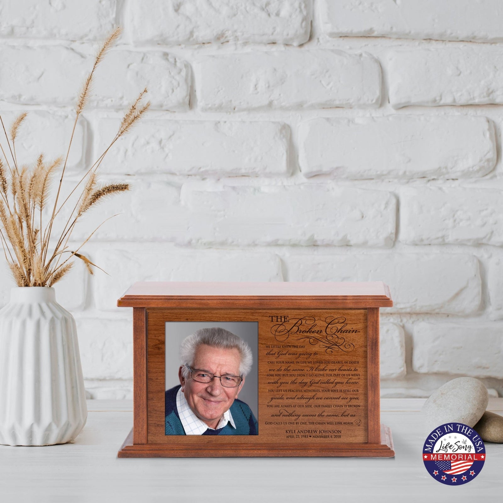 Personalized Memorial Horizontal Cremation Urn For Adult Ashes - The Broken Chain - LifeSong Milestones