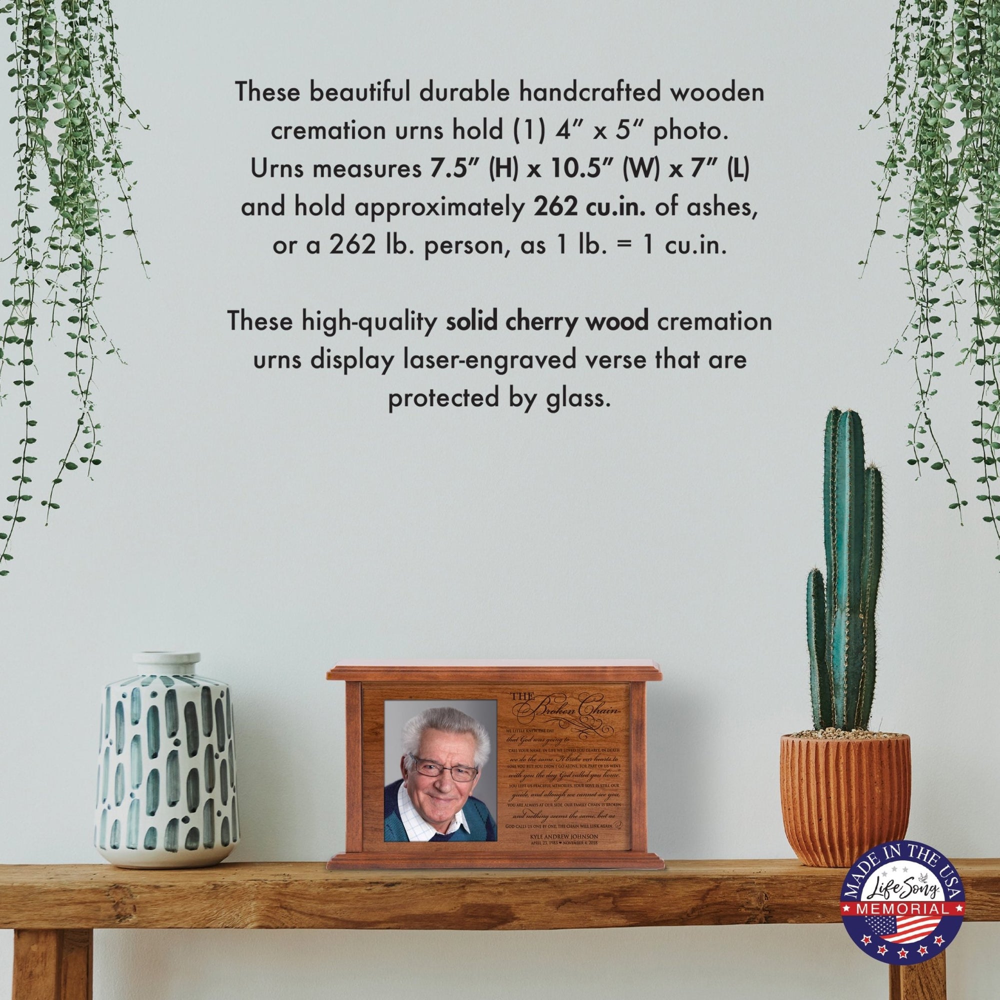 Personalized Memorial Horizontal Cremation Urn For Adult Ashes - The Broken Chain - LifeSong Milestones