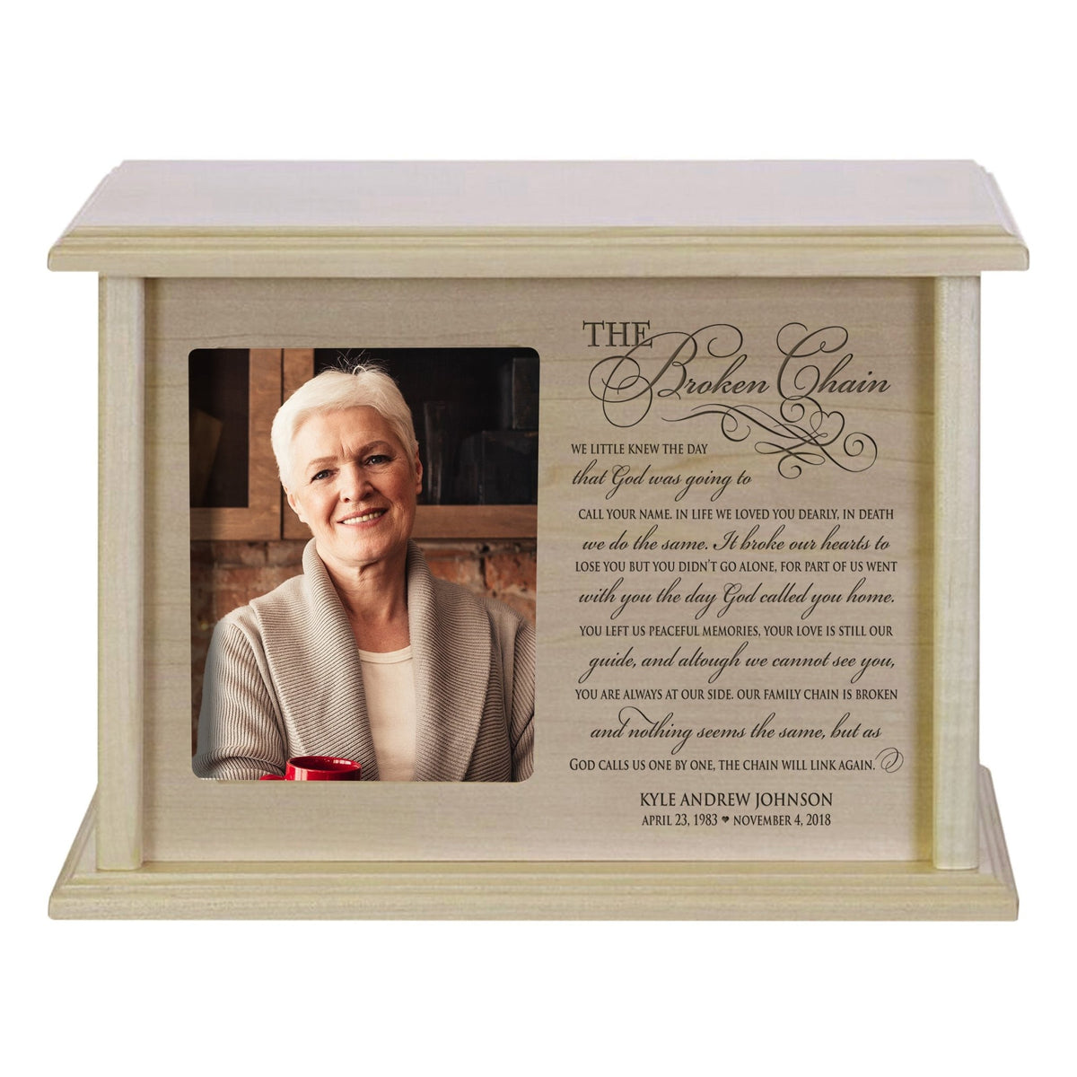 Personalized Memorial Horizontal Cremation Urn For Adult Ashes - The Broken Chain - LifeSong Milestones