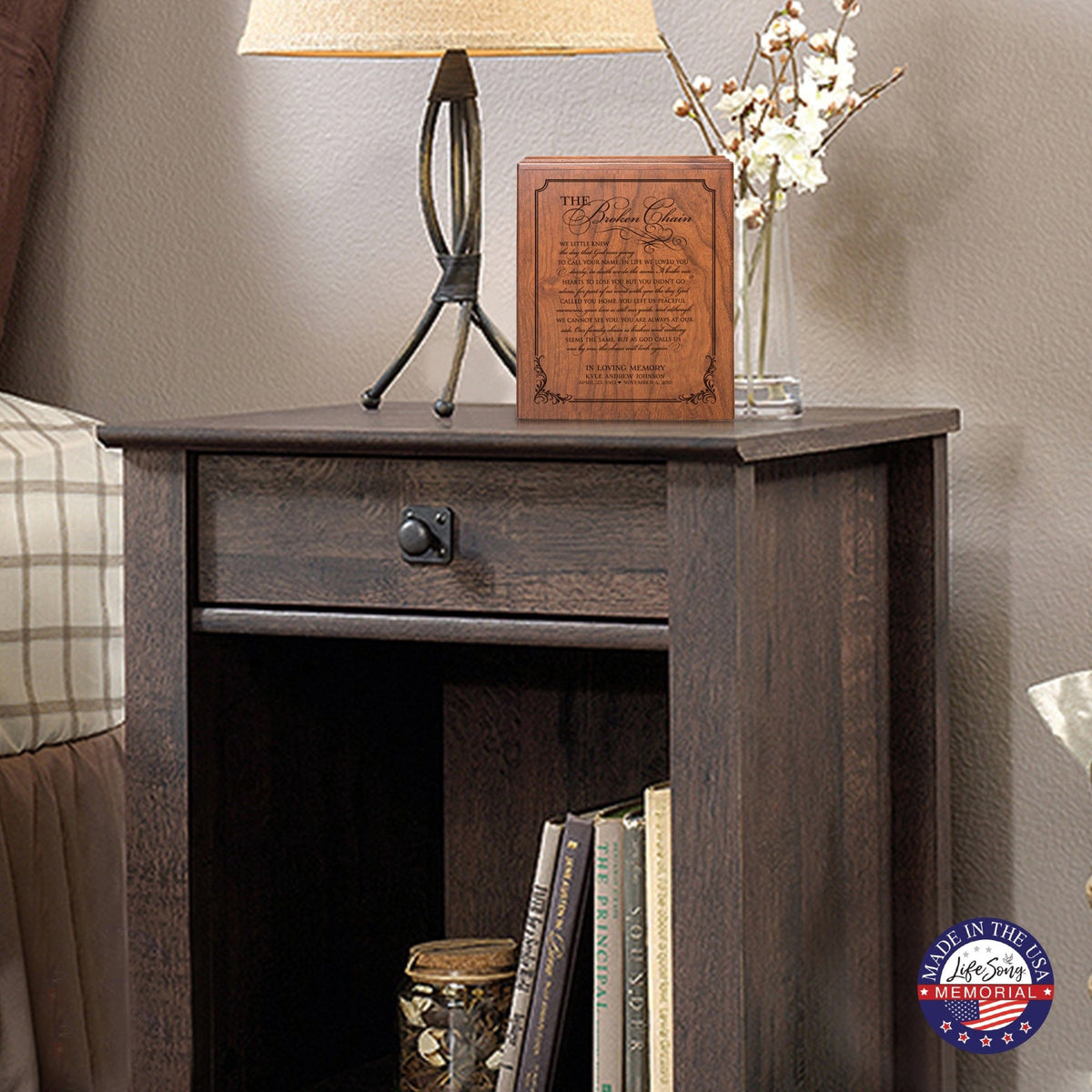 Personalized Memorial Horizontal Cremation Urn For Adult Ashes - The Broken Chain - LifeSong Milestones