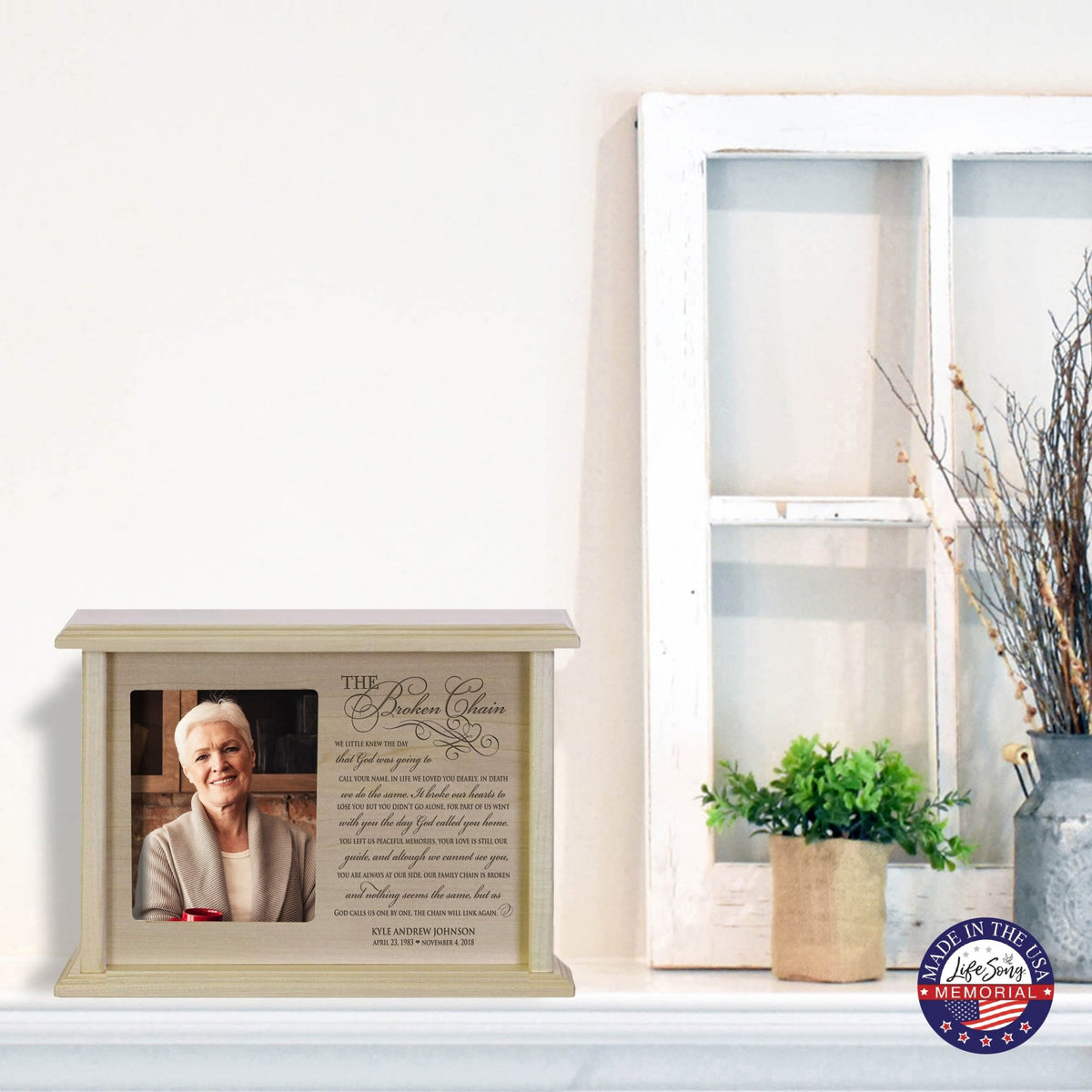 Personalized Memorial Horizontal Cremation Urn For Adult Ashes - The Broken Chain - LifeSong Milestones