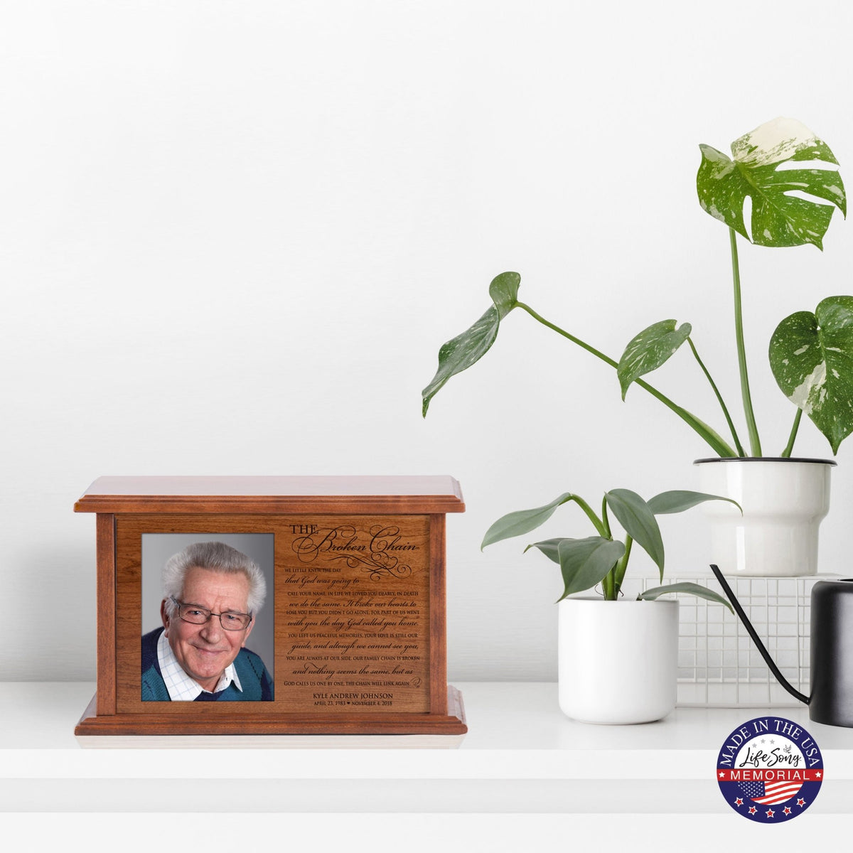 Personalized Memorial Horizontal Cremation Urn For Adult Ashes - The Broken Chain - LifeSong Milestones