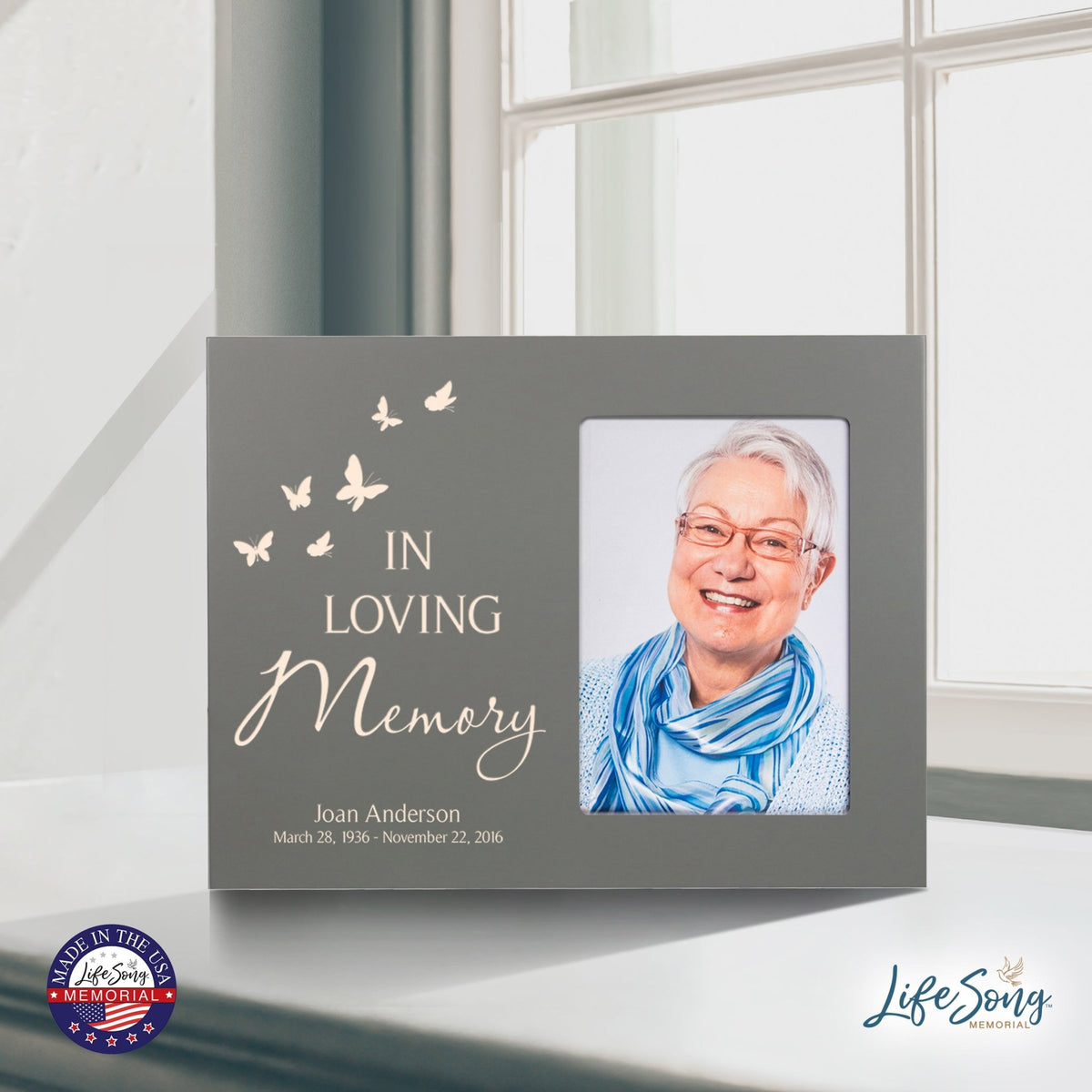 Personalized Memorial Photo Frame - In Loving Memory (butterflies) - LifeSong Milestones