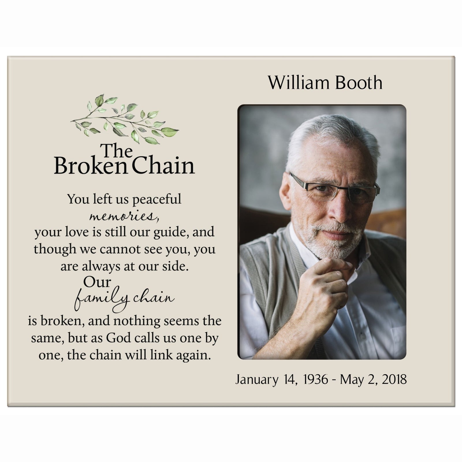 Personalized Memorial Photo Frame - The Broken Chain - LifeSong Milestones