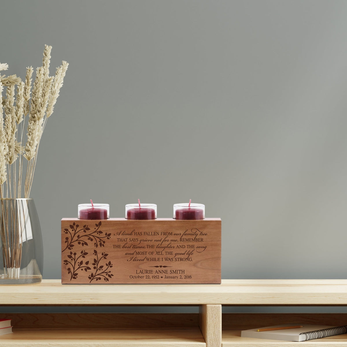 Personalized Memorial Sympathy Gift Candle Holder - A Limb Has Fallen - LifeSong Milestones